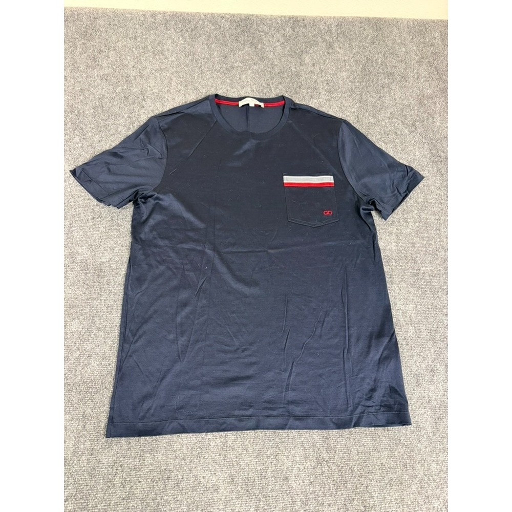 Salvatore Ferragamo Men's T-Shirt Blue Chest Pocket Short Sleeve Cotton Size XL